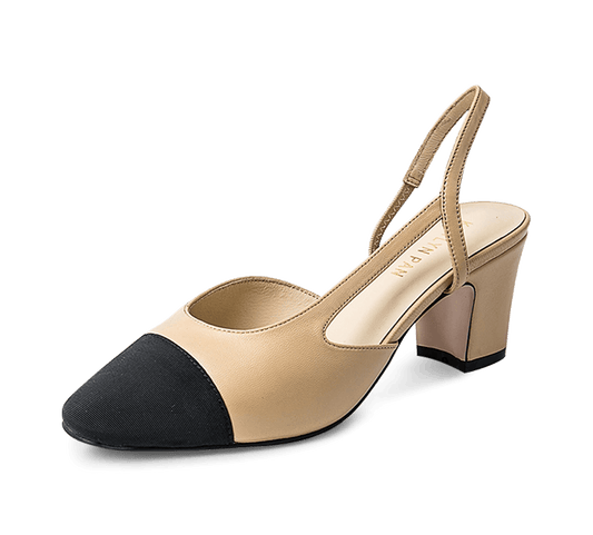 Two Tone Block Heel Slingback Sandals - Kaitlyn Pan Shoes