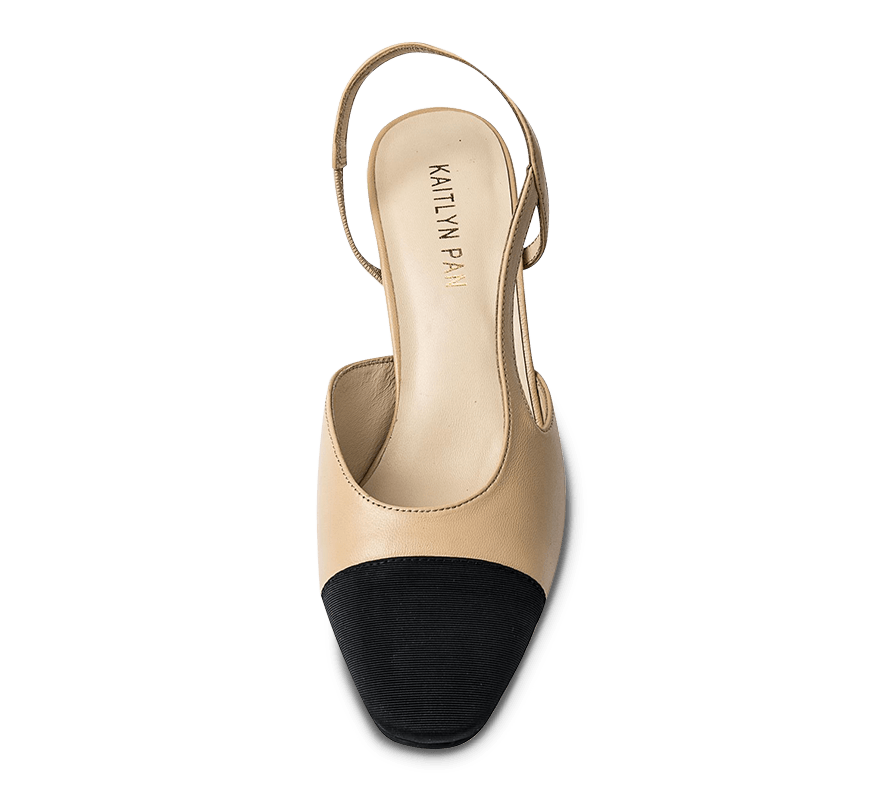 Two Tone Block Heel Slingback Sandals - Kaitlyn Pan Shoes