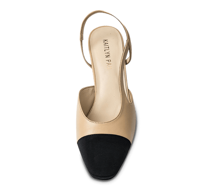 Two Tone Block Heel Slingback Sandals - Kaitlyn Pan Shoes