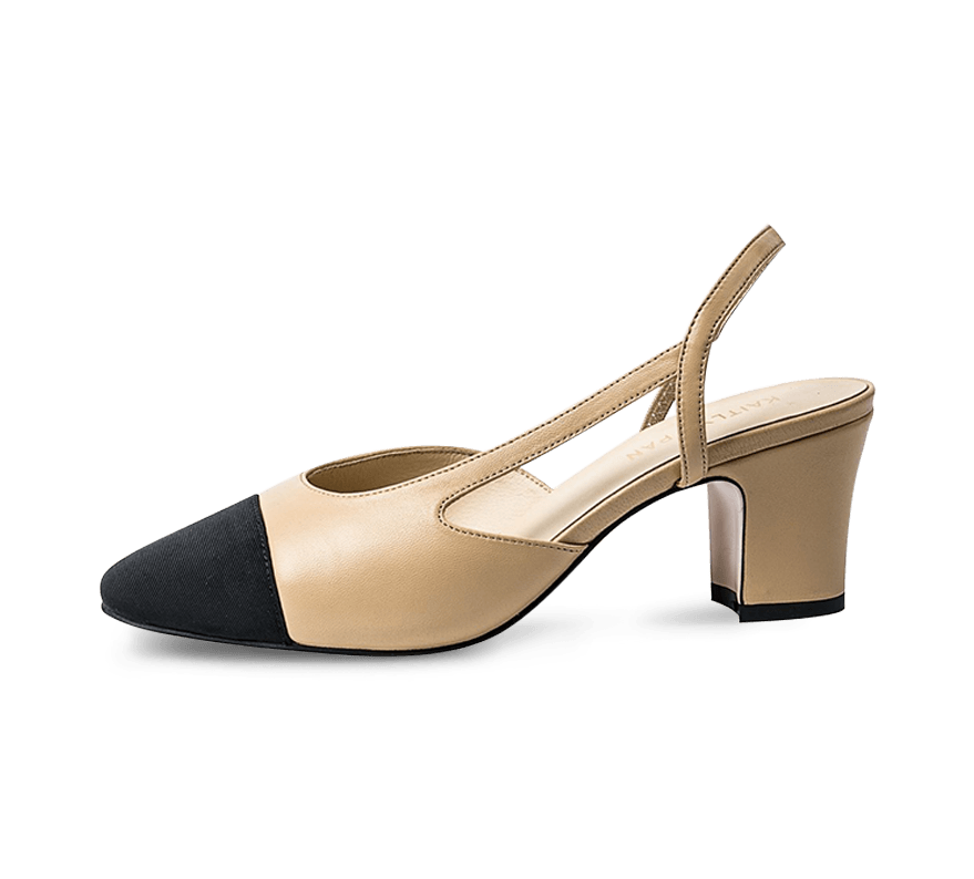 Two Tone Block Heel Slingback Sandals - Kaitlyn Pan Shoes