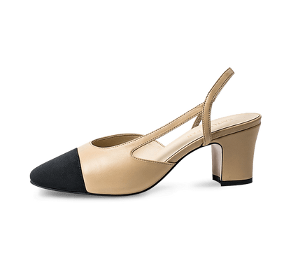 Two Tone Block Heel Slingback Sandals - Kaitlyn Pan Shoes