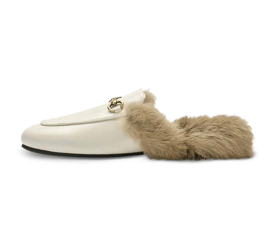 Addy Buckled Flat Mules with Furs - Kaitlyn Pan Shoes