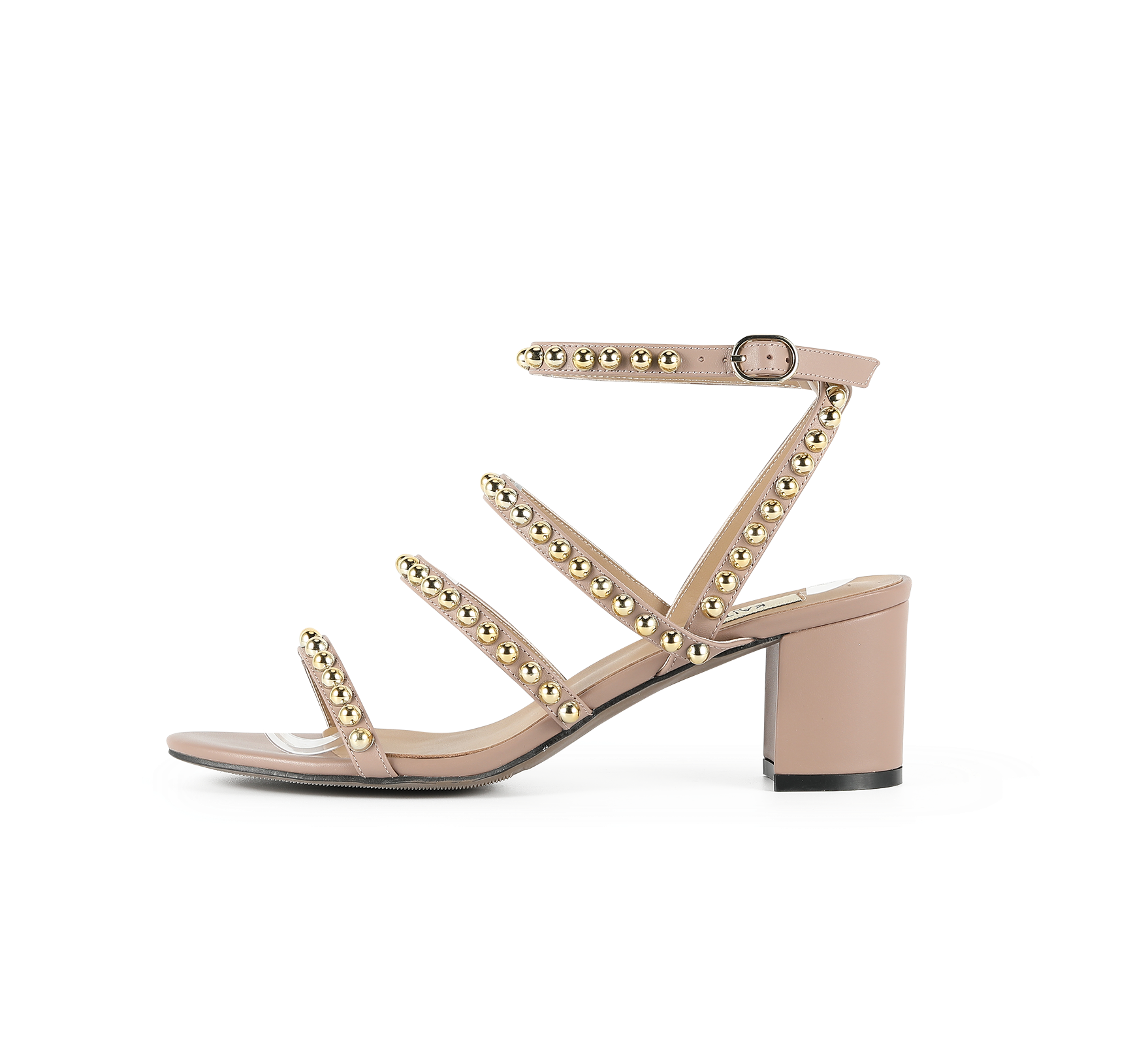 Kaisley Genuine Leather Studded Block Heel Caged Sandals - Kaitlyn Pan Shoes