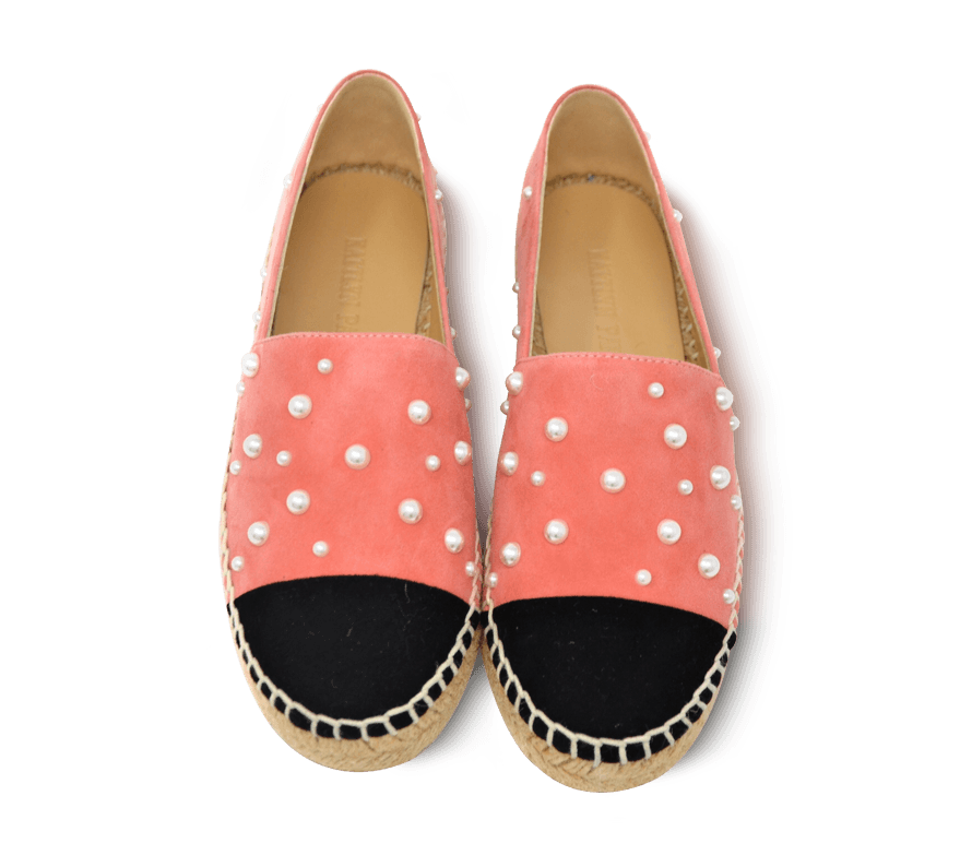 Valerie Suede Espadrille Slip-On with Pearls - Kaitlyn Pan Shoes