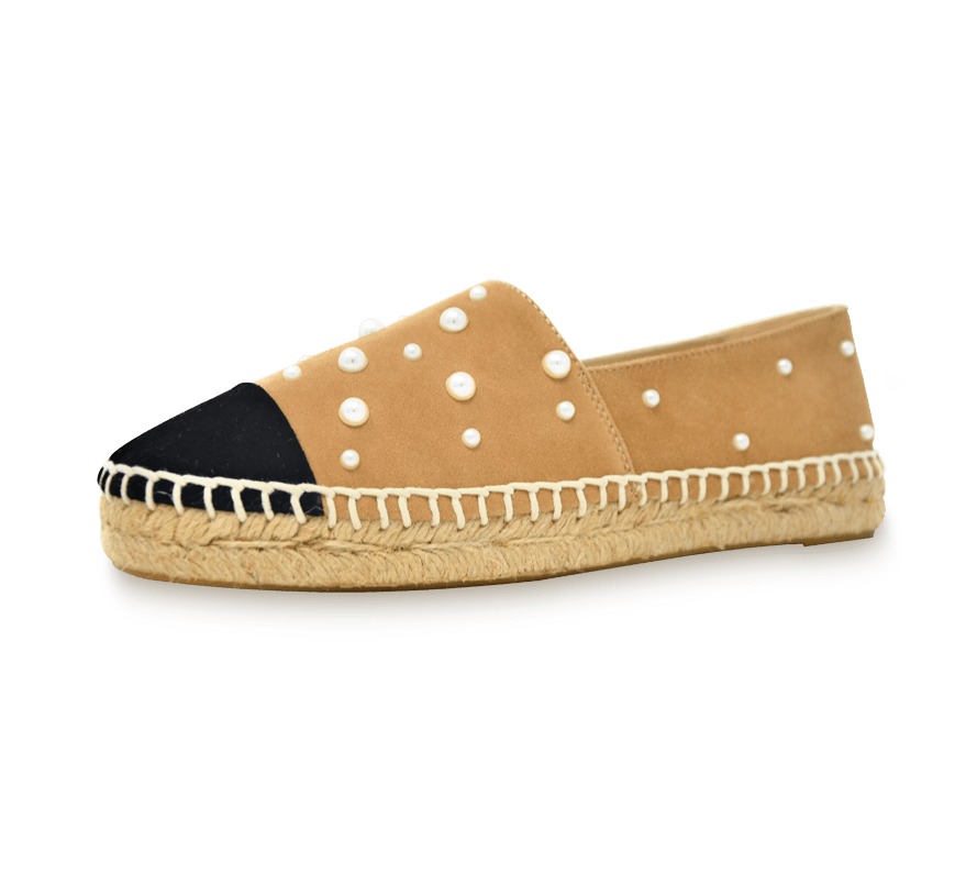 Valerie Suede Espadrille Slip-On with Pearls - Kaitlyn Pan Shoes