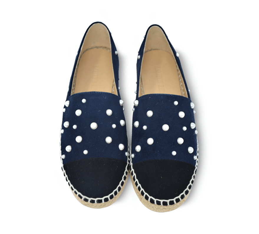 Valerie Suede Espadrille Slip-On with Pearls - Kaitlyn Pan Shoes